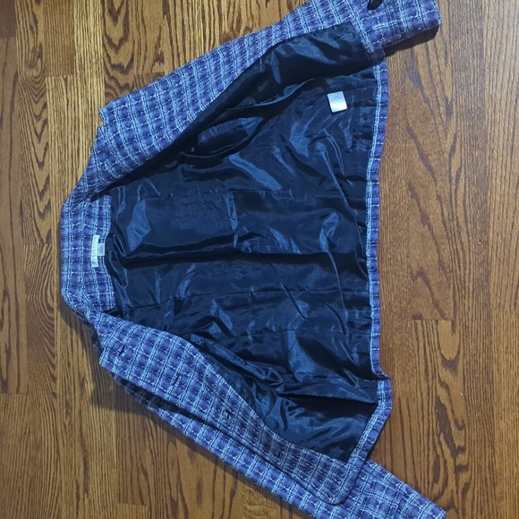 Pendleton Lavender Purple Plaid Blazer 100% Wool Tab Sleeves Cropped Sz 10P - Picture 8 of 11